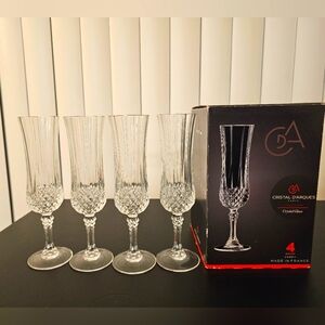CRISTAL D'ARQUES PARIS LONG CHAMP Crystal Champagne Wine Flutes Glass Set of 4